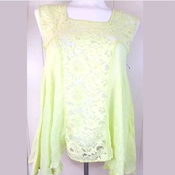 Free People FP One Sheer Yellow Lace Panel Top - Picture 1 of 4